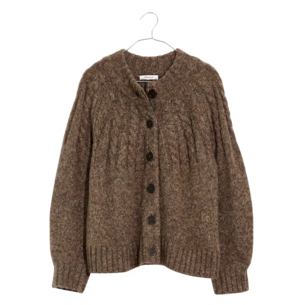Madewell harwood cableknit mockneck cardigan sweater